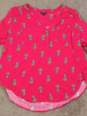 Torrid/Harper Blouse/Womens 0 (L)/Red Pineapple Tropical Cottagecore Flow Boho